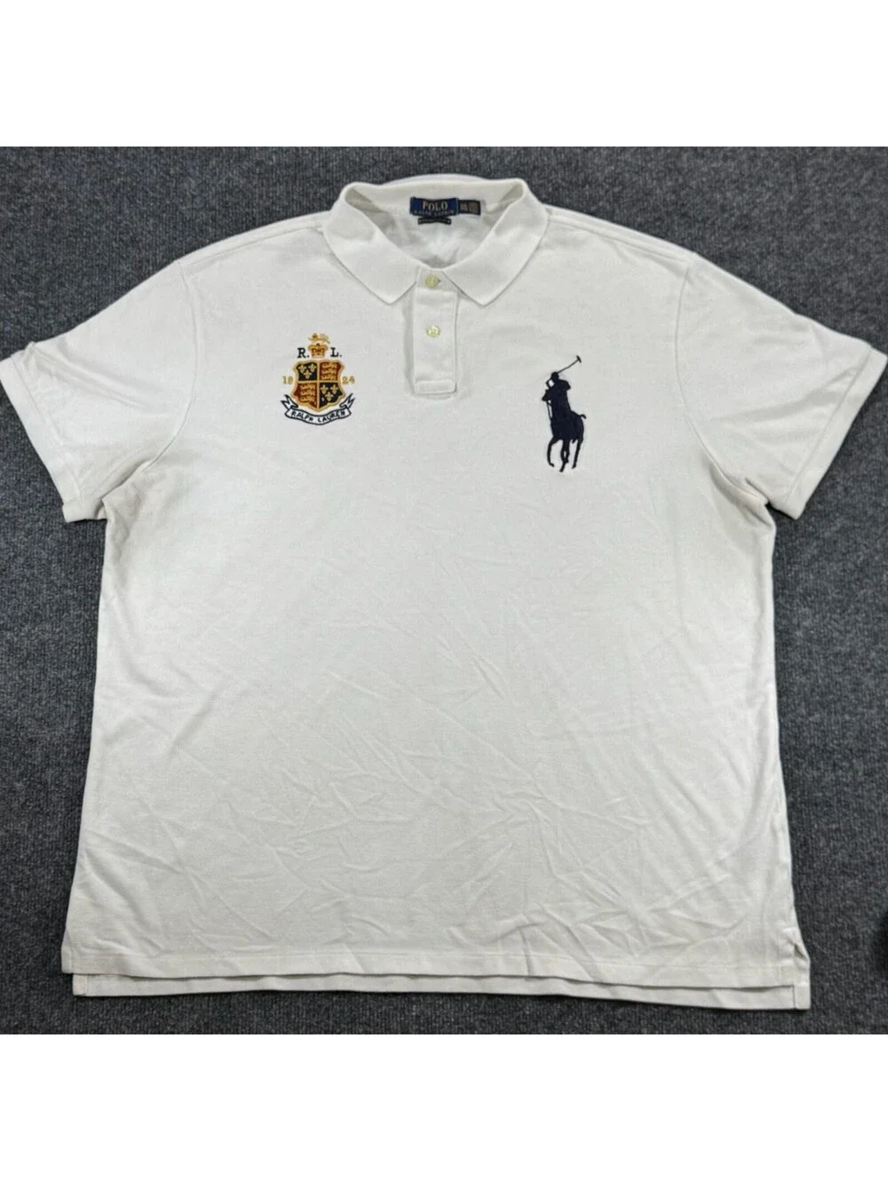 Polo Ralph Lauren Custom Slim Fit Big Pony Polo Shirt with Crest White XXL